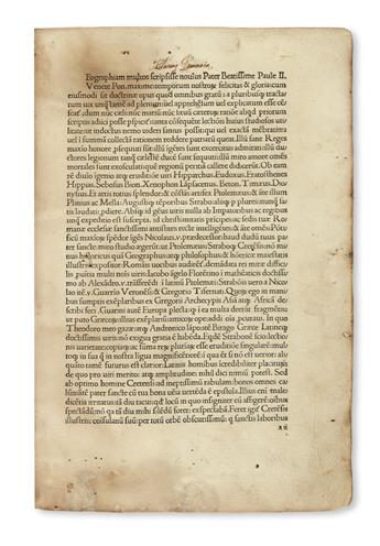 INCUNABULA  STRABO. Geographia, libri XVI.  1480